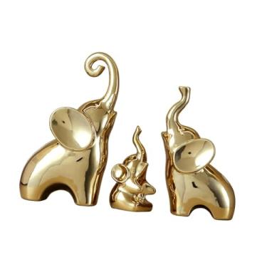 Imagem de Ｂｅｓｇａ 3 Peças de Estátuas de Elefante, Decorações de Mesa, Esculturas de Animais Modernas Colecionáveis, Figuras de Família de Elefantes para Entrada de Qua, Dourado, Tamanho real