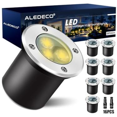 Imagem de ALEDECO Pacote Com 8 Luzes De Paisagem Baixa Tensão Conectores, Led 3 W, 12-24 V, Iluminação Embutida No Solo, Ip67, À Prova D'Água, Jardim, 3000 K, Luz Decorativa Externa Para Quintal, Caminho, Árv