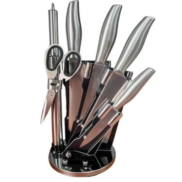 Imagem de Conjunto de Facas Inox, 9 Peças com Suporte Giratório, Prata