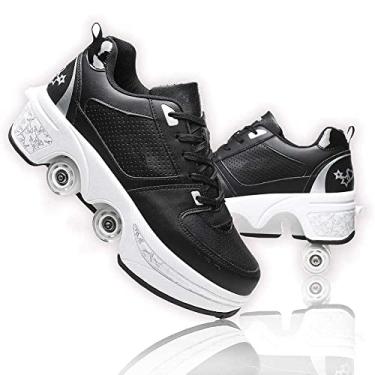 Imagem de Patins de patins recicláveis de quatro rodas, sapatos Parkour 2 em 1, sapatos que transformam Lnto Rollerskates, patins de patinação infantil tênis de patinação adulto corrida legal