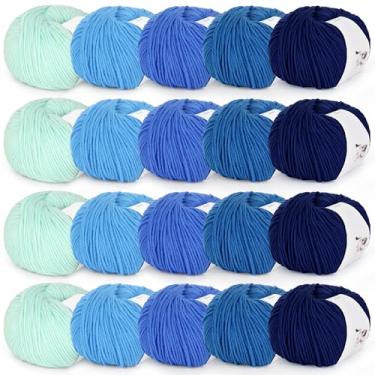 Imagem de Katech 20 novelos de fio de algodão para crochê - fio esportivo 55% algodão 45% acrílico - kit de fio de algodão de leite - kit de tricô / crochê para iniciantes (cor F)