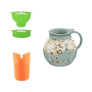 Imagem de Pipoqueira De Vidro Para Micro-ondas Com Tampa Dobrável De Silicone E 