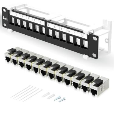 Imagem de Enmane Painel de remendo de 12 portas CAT6 Patch Panel Suporte de parede de 25 cm incluído para cabeamento Cat6, Cat5e, Cat5 (CAT6A)
