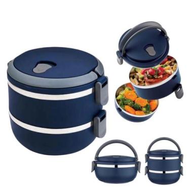 Imagem de Marmita Dupla Térmica Prática Aço Inox Pote Duplo Azul - Ke Home