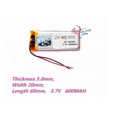 Imagem de Bateria 600mah 5mm X 20mm X 60mm  3,7v 502060 2 Fios * - bgb