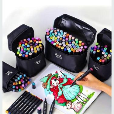 Imagem de Conjunto De Canetas Marcador Permanente Ponta Dupla 48 Cores - Snsimpo