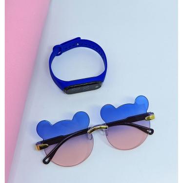 Imagem de Kit Relógio Digital Led touch Meninas Pulseira Silicone + Óculos de Sol Infantil Orelha de Urso Proteção UV400 Crianças
