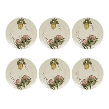 Imagem de Jogo 6 Pratos Melamina Cor Branco Flor 28cm Raso Resistente - Florarte