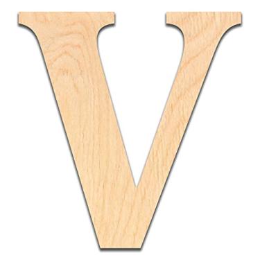 Imagem de Letras de madeira inacabadas com espessura de 0,6 cm. Cortado de madeira compensada de bétula, pronto para pintura ou coloração. Excelente para decoração de casa, placas de escritório e decorações de festa., V, 2", 1