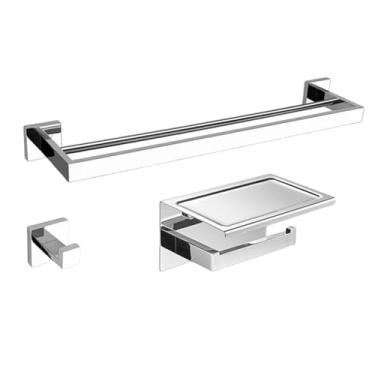 Imagem de Conjunto de acessórios para banheiro em aço inoxidável cromado, toalheiro, porta-toalhas, suporte para lenços de papel, gancho para roupão, acessórios para banheiro (conjunto com 4 peças)