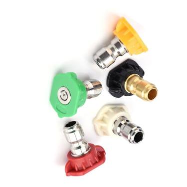 Imagem de Luqeeg Conjunto de bicos de lavadora de pressão, 5 pontas de pulverização de conexão rápida, 0 15 25 40 65 graus, latão de aço inoxidável para lavadora de alta pressão de até 4000 PSI