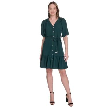 Imagem de Tommy Hilfiger Vestido feminino com manga 3/4 de comprimento e caimento justo, Cipreste, 48