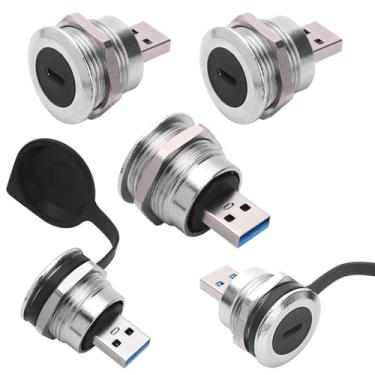 Imagem de ANMBEST 2 peças de adaptador USB de montagem em painel, conector circular USB C fêmea para USB3.0 macho, transferência de dados de 5 Gbps, conversor de extensão de acoplador de cabo de passagem USB