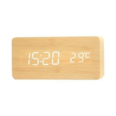 Imagem de Despertador Digital LED De Madeira Com Display De Temperatura Para Dec