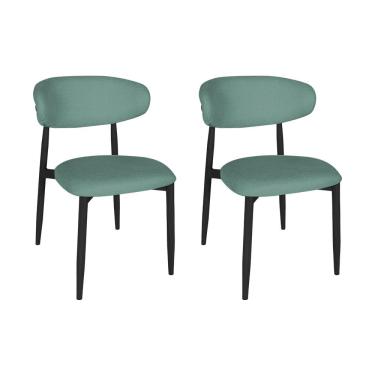 Imagem de Kit 2 Cadeiras De Jantar Lucy Estrutura Aço Carbono Laminado Preto Com Estofado Linho Verde