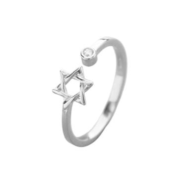 Imagem de Anel minimalista de zircão estrela de Davi para mulheres e homens, anel hexagrama aberto ajustável, joia judaica, Metal não precioso, Sem pedra preciosa