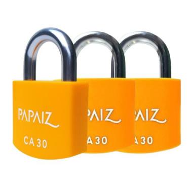 Imagem de Kit 3 Cadeados PAPAIZ em Alumínio de 30mm CA30 - Laranja