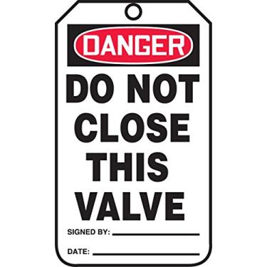 Imagem de Accuform Etiqueta de segurança MDT121CTP PF-Cardstock, legenda "DANGER Do Not Close THIS Valve", 14,6 cm de comprimento x 8,3 cm de largura x 0 cm de espessura, vermelho/preto sobre branco (pacote com