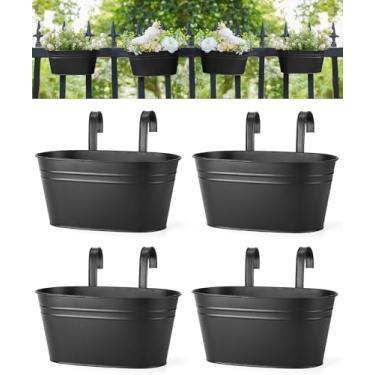 Imagem de Dahey Vasos de flores de metal para pendurar em ferro de 26 cm para cerca de corrimão, vasos de balde pendurados, estilo campestre ao ar livre, janela, suporte de plantas com ganchos destacáveis