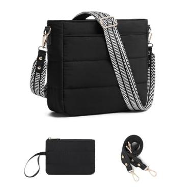 Imagem de Bolsas femininas para mulheres, 2 peças, acolchoadas, de ombro transversal, Hobo, bolsa feminina moderna com carteira de moedas, 2 alças ajustáveis