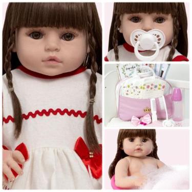 Imagem de Bebe Reborn Realista Cabelo Castanho 46cm Com Bolsa Itens - Cegonha Re