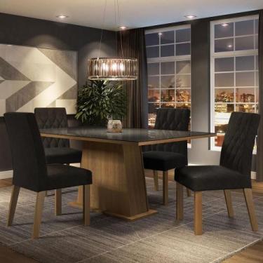 Imagem de Mesa Jantar Tampo Vidro 4 Cadeiras Rústico-Preto-Oxford - MADESA