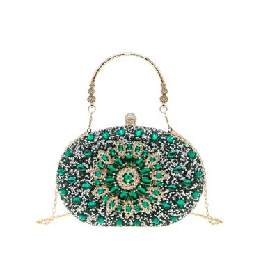 Imagem de COOLOYA Bolsa feminina clutch com strass brilhante, girassol, glitter, bolsa tiracolo para noite de casamento com corrente, Verde, One Size