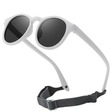 Imagem de DUCO Óculos de sol polarizados dobráveis para bebês com alça para recém-nascidos, meninas, meninos de 0 a 24 meses, redondo S8308, Armação branca, lente cinza, common