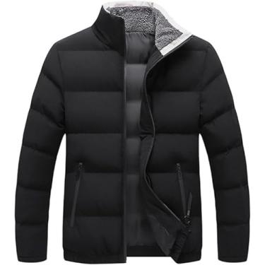 Imagem de Jaqueta Puffer Mens Chegada Jaqueta Gola Casaco Homens Engrossar Quente Mens Clássico À Prova De Vento Masculino Mens, Black, L