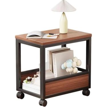 Imagem de Mesa Lateral De 2 Andares Com Rodas, Mesa Lateral De Armazenamento Para Quarto, Cozinha, Sala De Estar E Escritório, Estrutura De Metal Sólido, Brown, 50cm