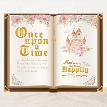 Imagem de Faixa de fundo de aniversário de conto de fadas de princesa (16 x 4 m) - Once Upon a Time Gril, decoração de festa de primeiro aniversário, fundo de cabine fotográfica, decoração de mesa de bolo
