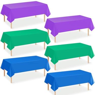 Imagem de YIDAKO 6 peças de toalha de mesa de festa de videogame, toalha de mesa de plástico descartável verde azul roxo para festas temáticas de videogame, decorações de festa de aniversário para fãs de jogos