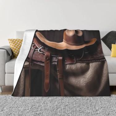 Imagem de Selim de cavalo com um chapéu de caubói cobertores e mantas selvagens cobertor de microlã ultramacio cobertor luxuoso para todas as estações 203 x 152 cm cobertores de ar condicionado de flanela leve