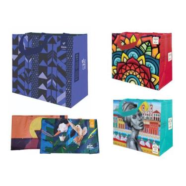 Imagem de Sacolas de Ráfia Ecobag Retornável 1 Grande 2 Média 2 Mini Sortido B4U