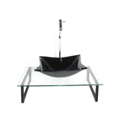 Imagem de Kit Cuba Vidro Quadrada 10Mm Preta Tampo 50Cm Incolor