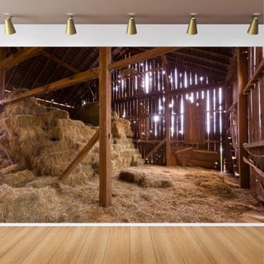 Imagem de CapiSco Pano de fundo de presépio de celeiro de fazenda, 2,8 x 1,5 m, celeiro antigo, palheiro, palheiro, fundo de casa de fazenda, faixa de chá de bebê, sessão de fotos para recém-nascidos, festas de