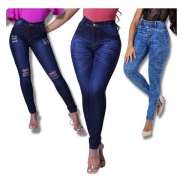 Imagem de Kit 3 Calça Jeans Lycra Feminina Cós Médio - Apollogy, 40