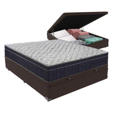 Imagem de Kit Casal Cama Bege Box Baú Colchão Extra Firme Ortobom D45 Marrom