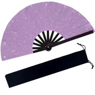 Imagem de Ehonik Ventilador de rave grande de 33 cm, ventiladores para dança de linha com bolsa preta, ventilador de mão dobrável portátil feminino, ventilador de mão de botas no chão para festa, casamento