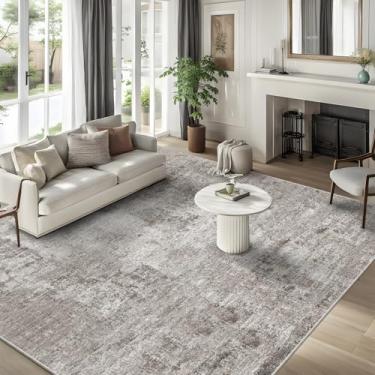 Imagem de Tapete quadrado para sala de estar de 3,7 x 3,6 m – Tapete antiderrapante lavável extra grande para quarto, sala de jantar, sala de jogos – Tapete moderno abstrato neutro fino de pilha baixa grande