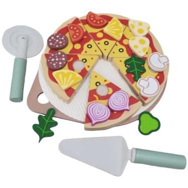 Imagem de Kit Pizza de Brinquedo em Madeira com 25 Peças Didáticas - Faz de Conta