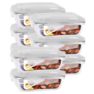 Imagem de Conjunto 8 Potes Vidro Retangular 1040ml Com Tampa Marmitas Fitness