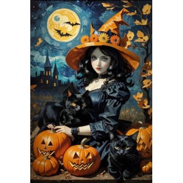 Imagem de DKLOWK Kits de pintura de diamante para adultos – gatos e Halloween que realmente amaram DIY 5D Broca completa pontos de diamante pinturas com diamantes gema arte e artesanato decoração de casa 20 x