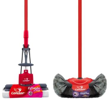 Imagem de Kit Limpeza Completo 1 Mop Esfrega Piso Autolimpante 1 Vassoura Pelo Natural Interna Com Cabo Qualidade Condor
