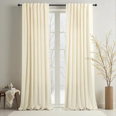 Imagem de Cortinas de veludo marfim 96 polegadas de comprimento para quarto, estética, 2 painéis, aba traseira, bolso grosso, à prova de som, redução de luz, filtragem branca para pátio, porta deslizante, sala