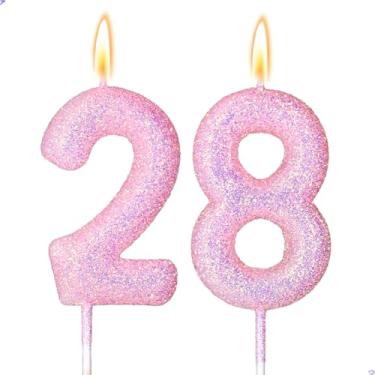 Imagem de 28 velas decorações de aniversário de 20 anos para meninas, rosa 28 velas para bolo de aniversário, 28 enfeites de bolo para meninas de 28 anos, decoração de bolos, lembrancinhas de artigos de festa