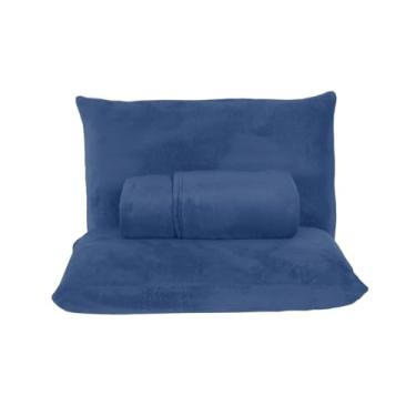 Imagem de Kit Jogo de Lençol de Manta Soft Plush Solteiro/Casal/Queen e King para o inverno(Azul Marinho-Solteiro 2 Peças)