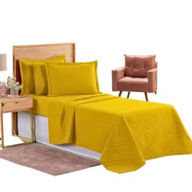 Imagem de Colcha Cobre Leito Coxa Jogo Roupa Cama Solteiro 2 Pçs Face Unica Matelado Simples Basico Amarelo