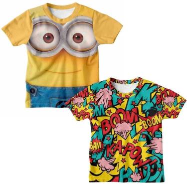 Imagem de Kit 2 Camiseta Infantil Minions Boom Camisa Personagens Desenho Estampada 3D Juvenil-Unissex