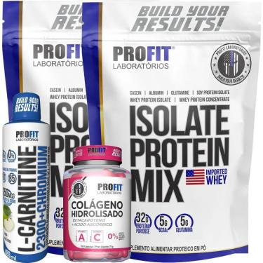 Imagem de 2X WHEY ISOLATE 900G l 1X L CARNITINE 480ML MAÇÃ VERDE l COLÁGENO HIDROLISADO 150 CÁPSULAS l PROFIT-Unissex